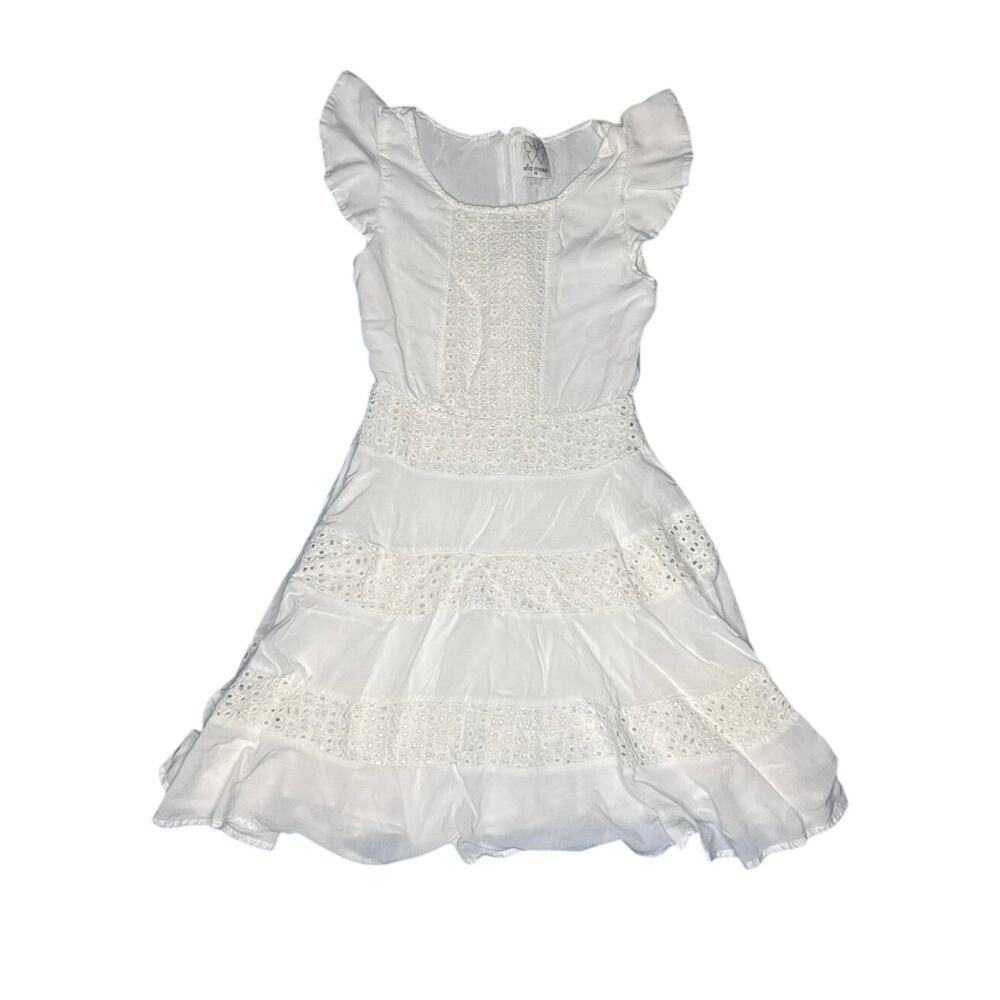 Ella Moss Girls Size 10 White Midi Dress Eyelet Lace Flutter Sleeve
